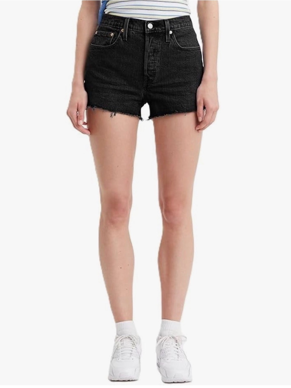 Levi's Black High-Rise Distressed Denim Shorts
